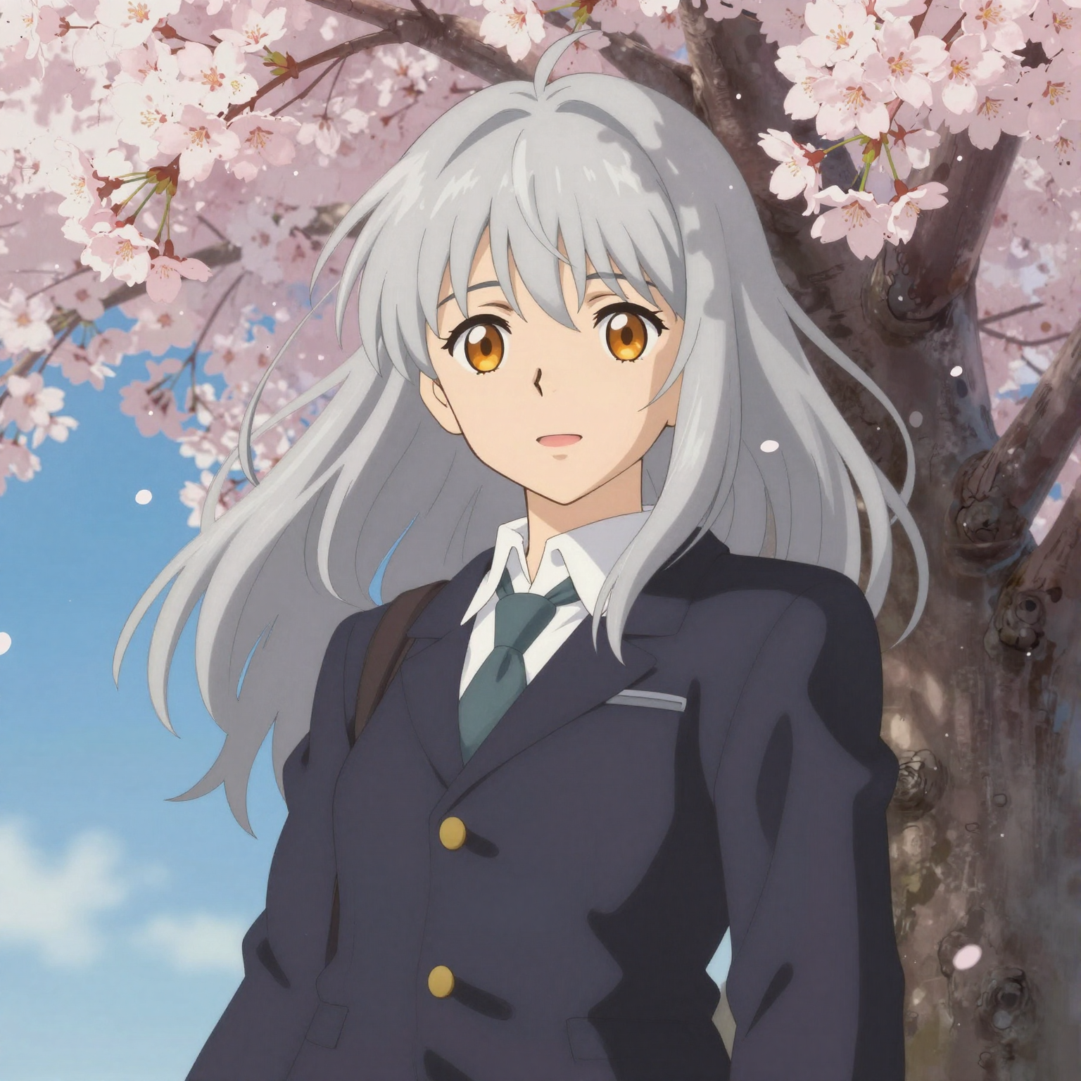 Anime Girl in Cherry Blossoms