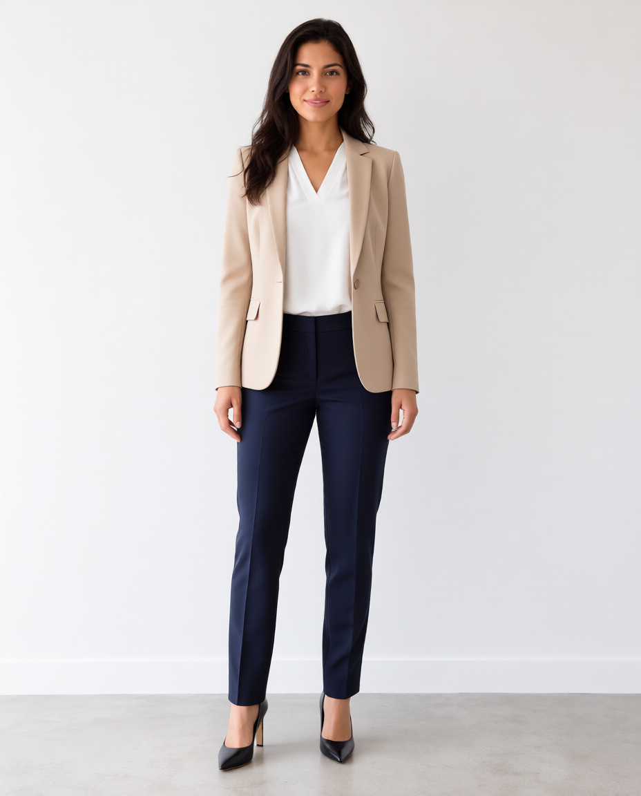 Portrait edited with an elegant business-casual outfit using AI